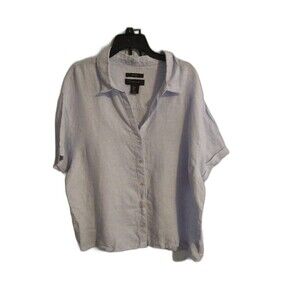 Tahari Casual Light Blue Linen Button-Up Shirt